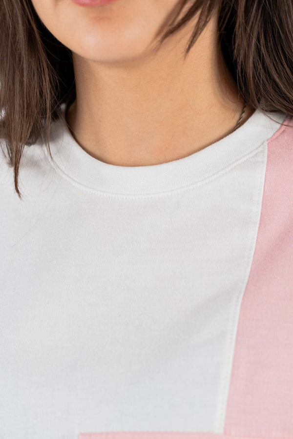 Elo East West Women's Contrast Panel Short Sleeve Tee Shirt White & Pink