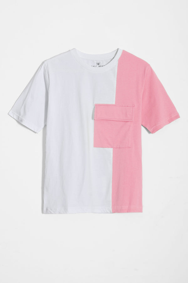 Elo East West Women's Contrast Panel Short Sleeve Tee Shirt White & Pink