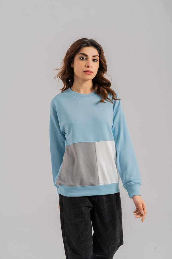 Elo East West Women's Contrast Panel Terry Sweat Shirt Pink & Stealth Grey