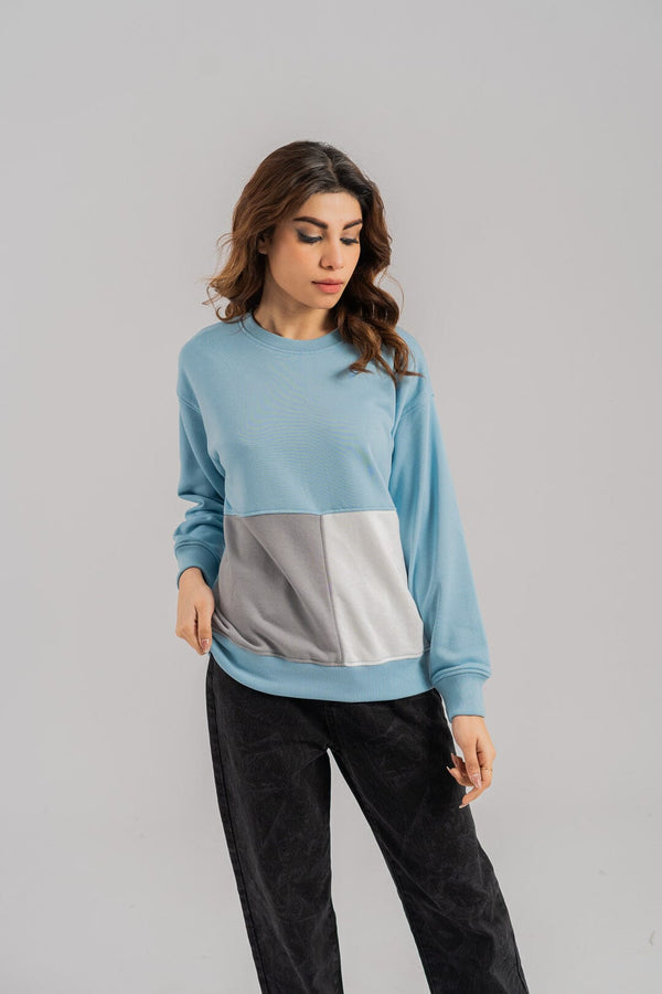 Elo East West Women's Contrast Panel Terry Sweat Shirt Pink & Stealth Grey