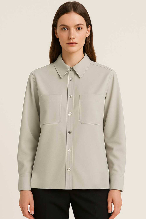Elo East West Women's Dual Pocket Casual Shirt Beige
