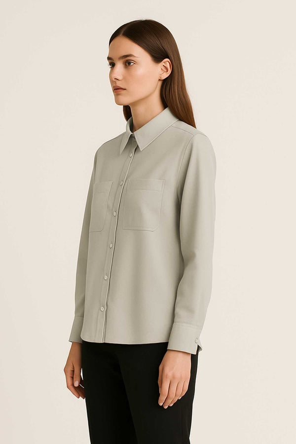 elo East West Women's Dual Pocket Casual Shirt Beige