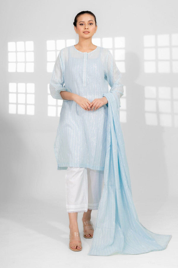 Elo East West Women’s Embroidered 2 Pcs Dupata Shirt Sky