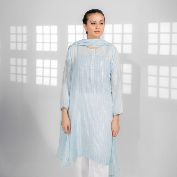 Elo East West Women’s Embroidered 2 Pcs Dupata Shirt Sky