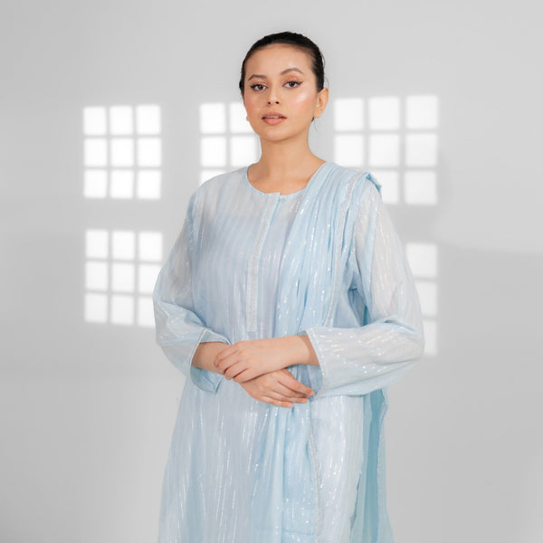 Elo East West Women’s Embroidered 2 Pcs Dupata Shirt Sky