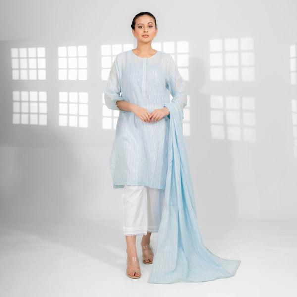 elo East West Women’s Embroidered 2 Pcs Dupata Shirt Sky