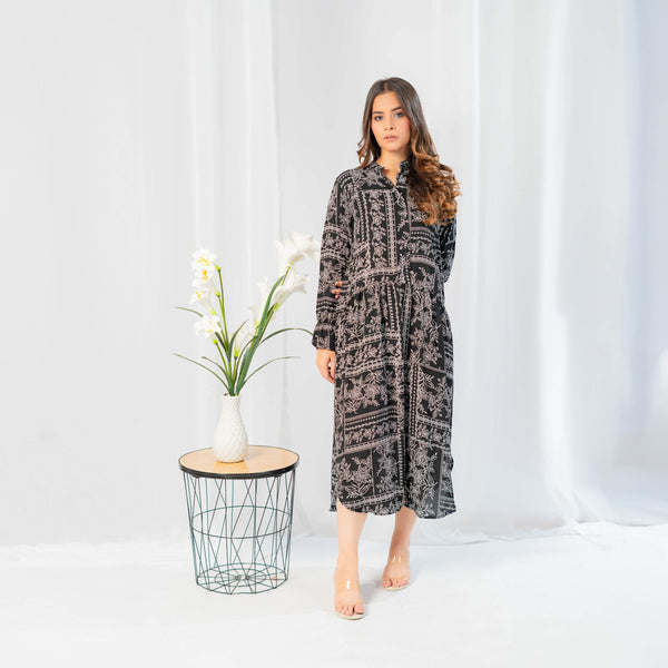 elo East West Women's Floral Printed Flowy Dress Black