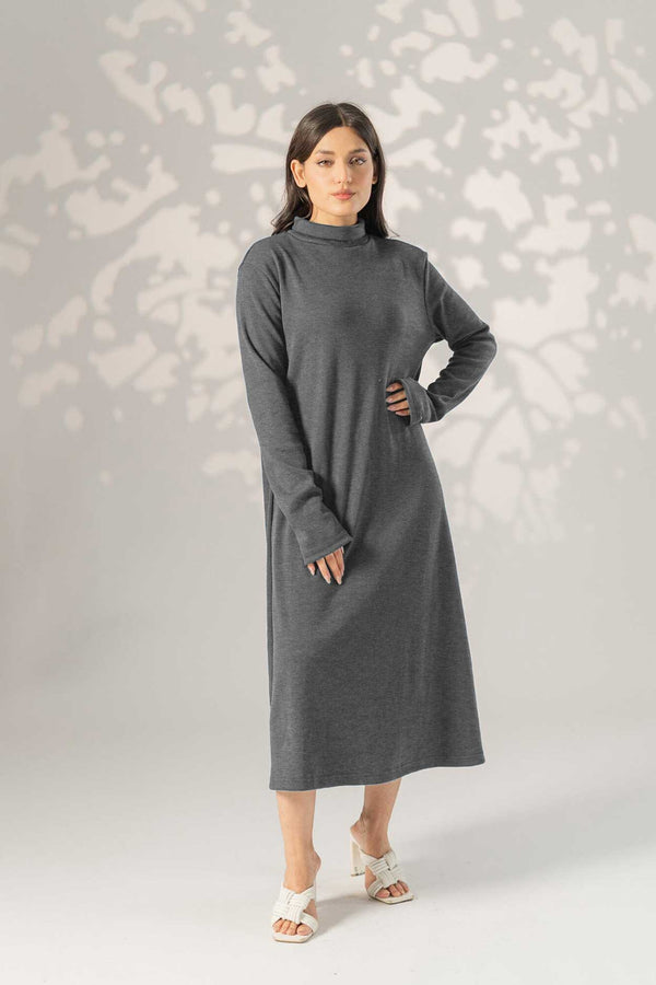 elo East West Women's High Neck Long Maxi Dress Charcoal