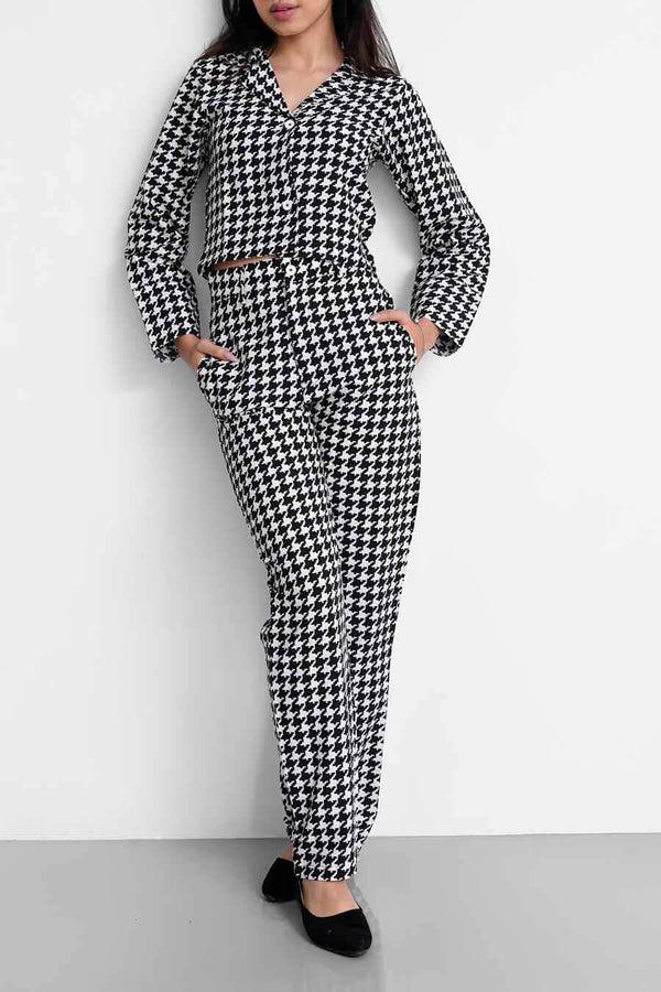 Elo East West Women's Houndstooth Co-Ord Set Black & White
