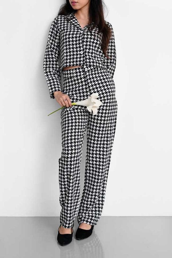 elo East West Women's Houndstooth Co-Ord Set Black & White