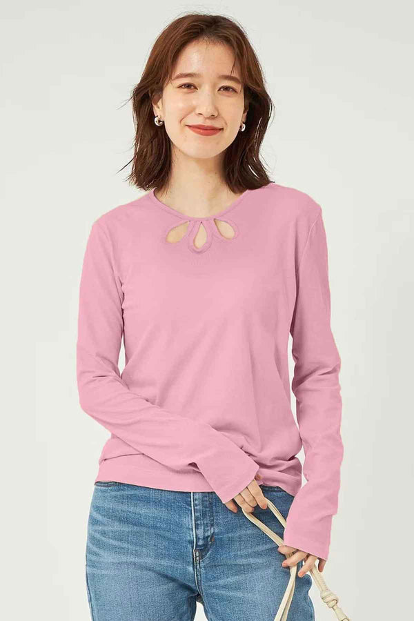 Elo East West Women's Key Hole Neckline Long Sleeve Tee Shirt Lime