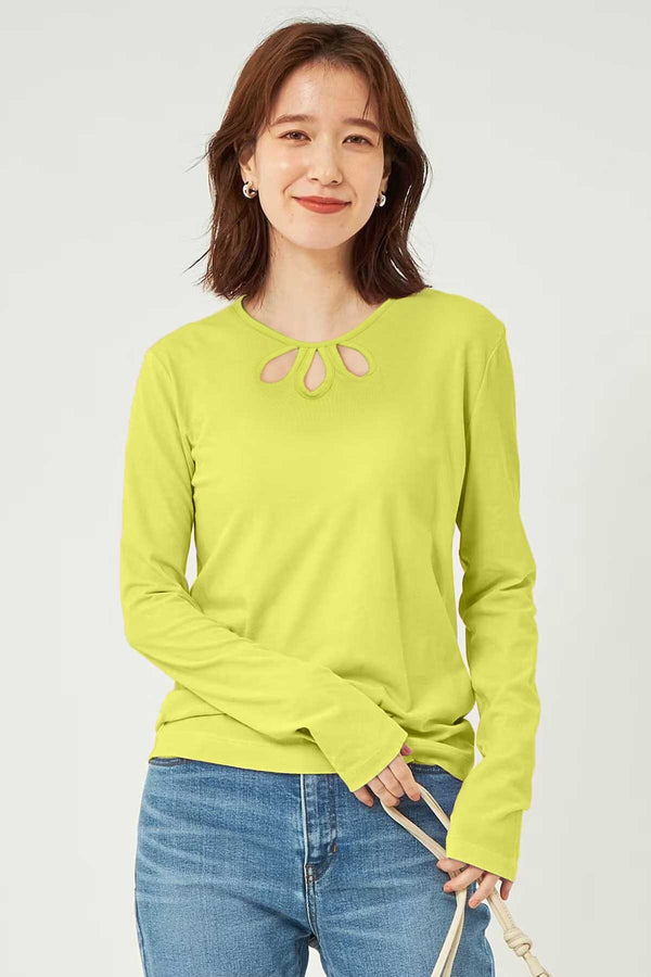 Elo East West Women's Key Hole Neckline Long Sleeve Tee Shirt Lime