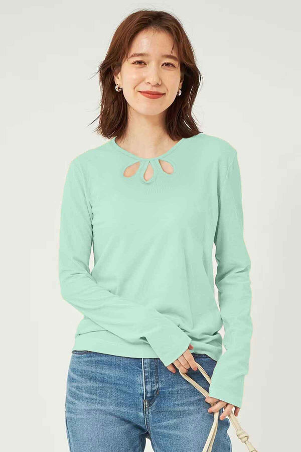 Elo East West Women's Key Hole Neckline Long Sleeve Tee Shirt Lime