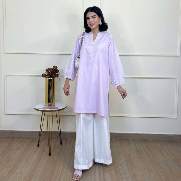 elo East West Women’s Lace Style V-Neck Kurti Lilac