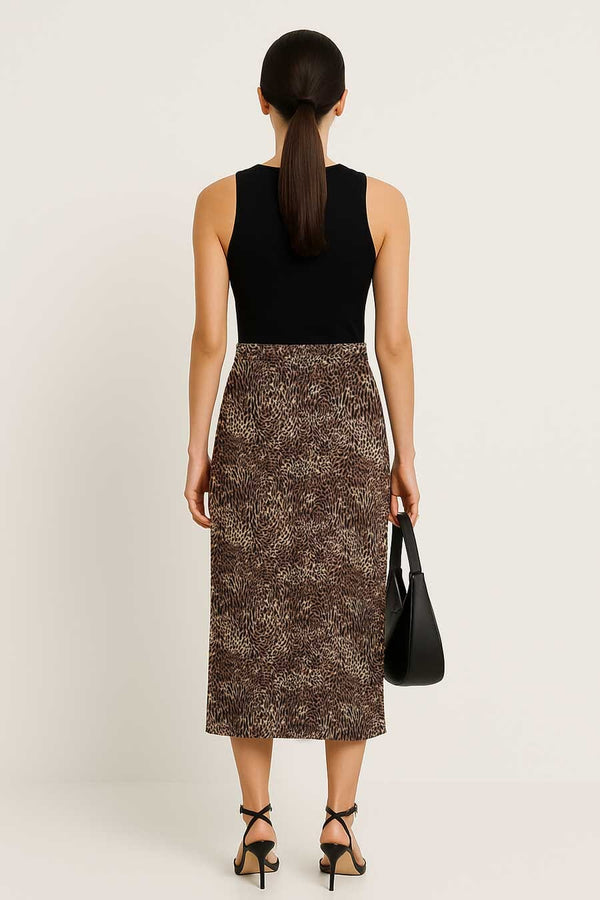 Elo East West Women's Leopard Midi Wrap Skirt Brown