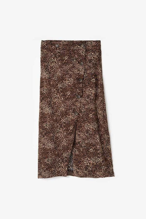 Elo East West Women's Leopard Midi Wrap Skirt Brown