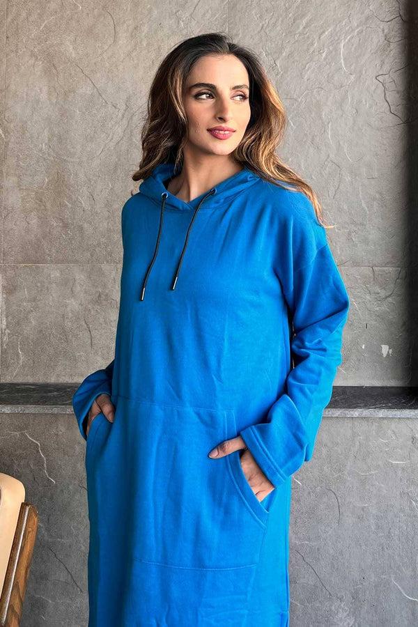 Elo East West Women's Long Fleece Pullover Hoodie Blue