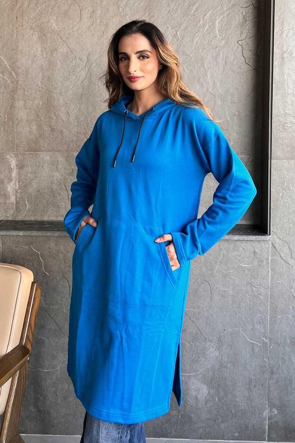 Elo East West Women's Long Fleece Pullover Hoodie Blue