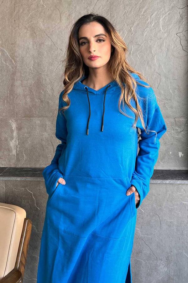 Elo East West Women's Long Fleece Pullover Hoodie Blue