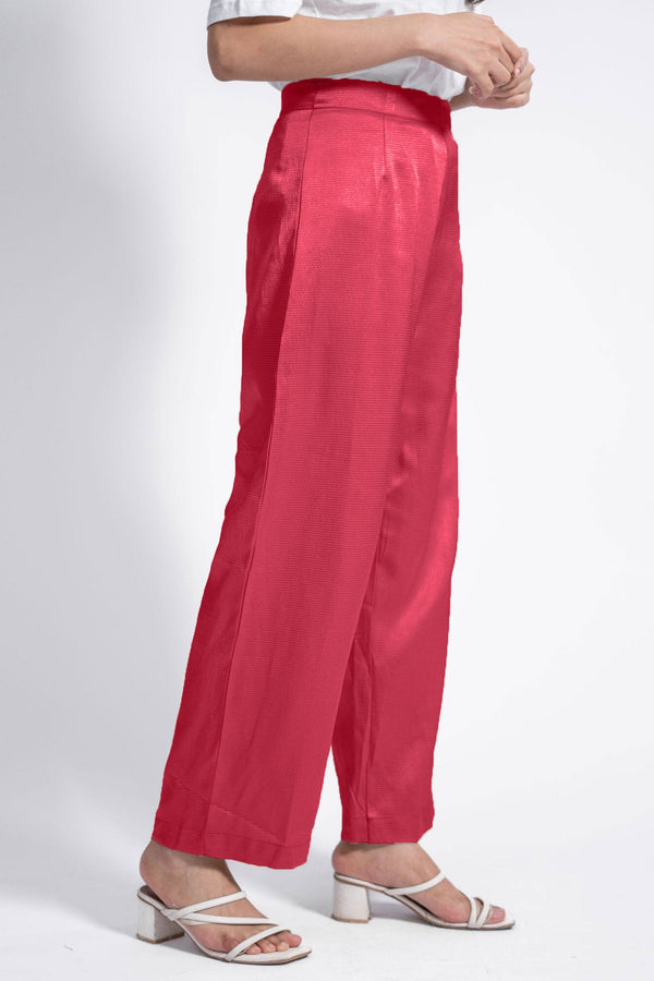 Elo East West Women's Loose Fit Velvet Trousers Shocking Pink