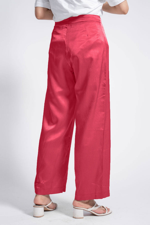 Elo East West Women's Loose Fit Velvet Trousers Shocking Pink