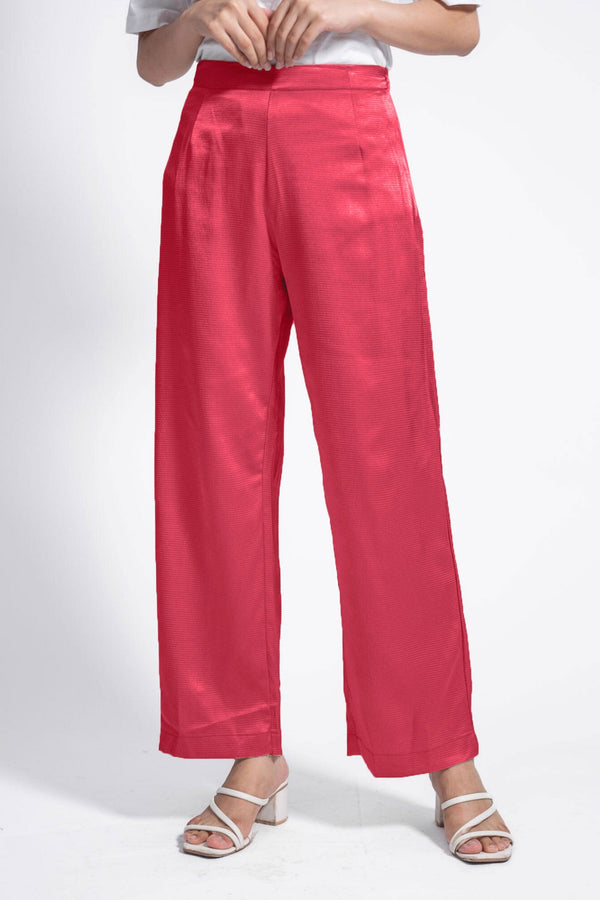 elo East West Women's Loose Fit Velvet Trousers Shocking Pink