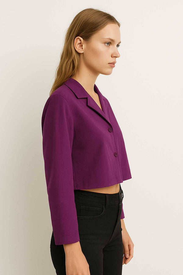 Elo East West Women's Notched Collar Cropped Shirt Plum