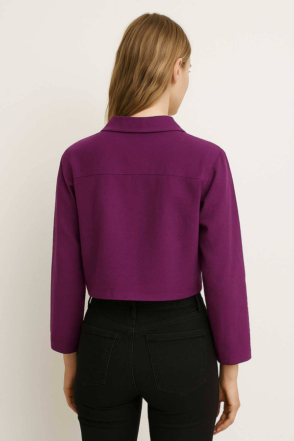 Elo East West Women's Notched Collar Cropped Shirt Plum