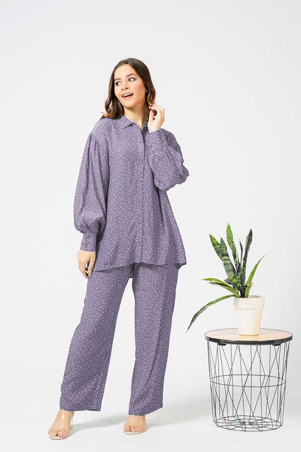 elo East West Women’s Polka Dot Printed Co-Ord Set Purple