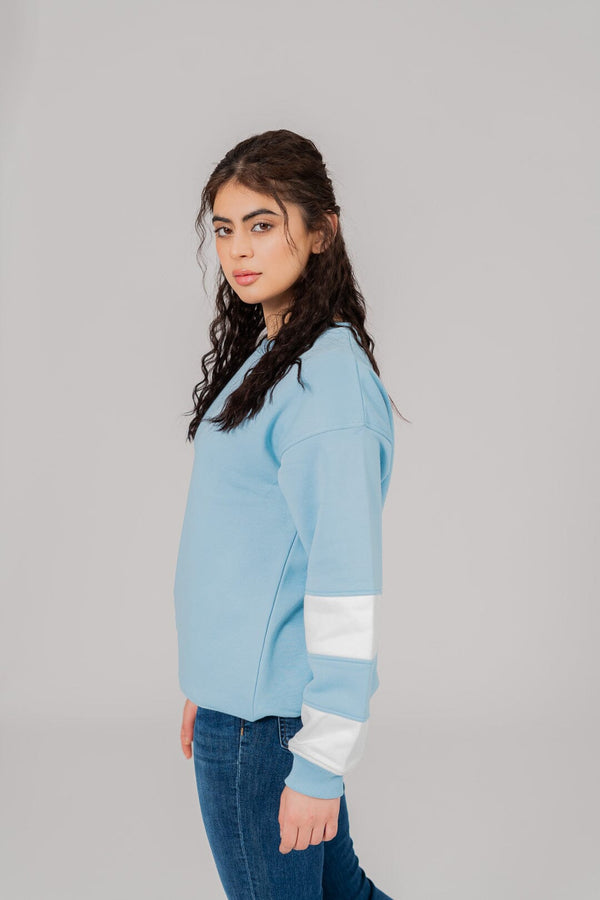 Elo East West Women's Premium Contrast Sleeves Fleece Sweat Shirt Pink & White