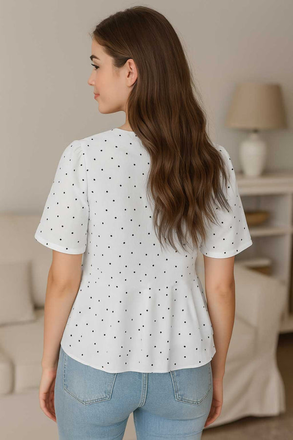 Elo East West Women's Ruffle Hem Peplum Shirt White