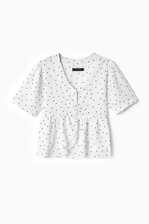 Elo East West Women's Ruffle Hem Peplum Shirt White