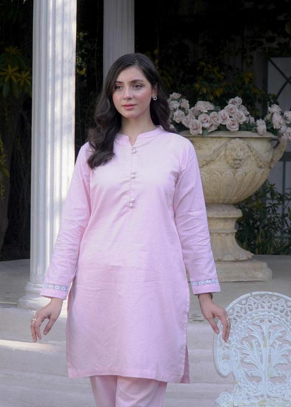 Elo East West Women's Self Stripe 2 Pc Stitched Suit Mint Green