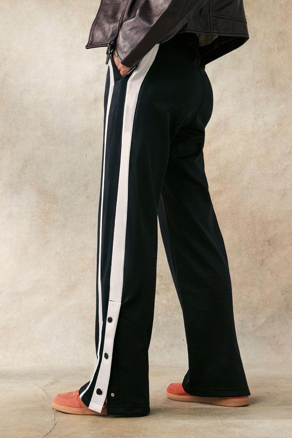 elo East West Women's Side Buttons Fleece Trousers Black & White