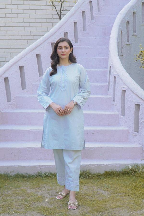 Elo East West Women’s Solid Design 2 Pcs Stitched Suit Mint Green