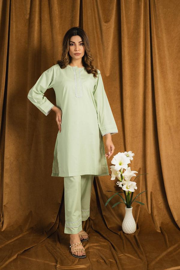 elo East West Women’s Solid Design 2 Pcs Stitched Suit Mint Green