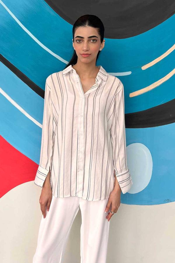 Elo East West Women's Striped Casual Shirt White & Black