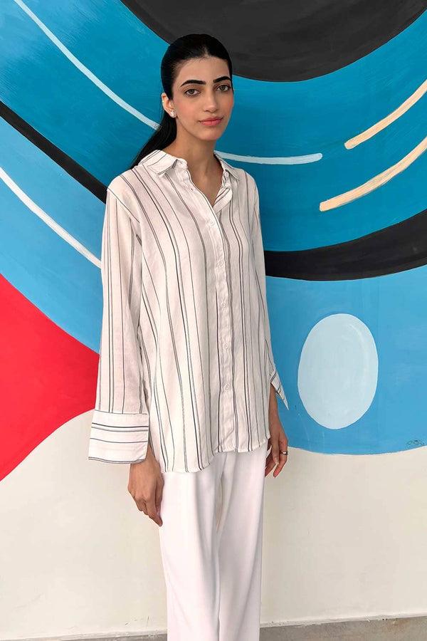 Elo East West Women's Striped Casual Shirt White & Black