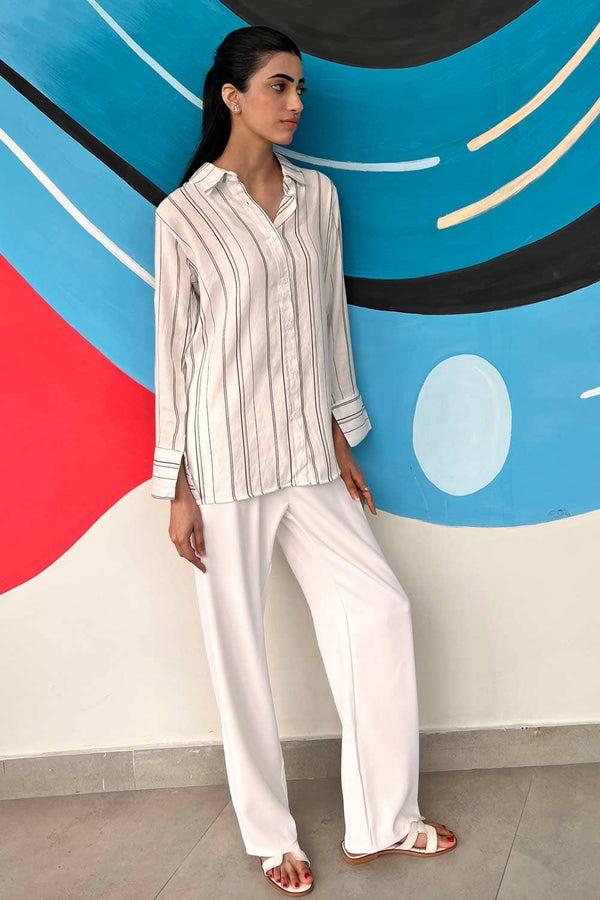 Elo East West Women's Striped Casual Shirt White & Black