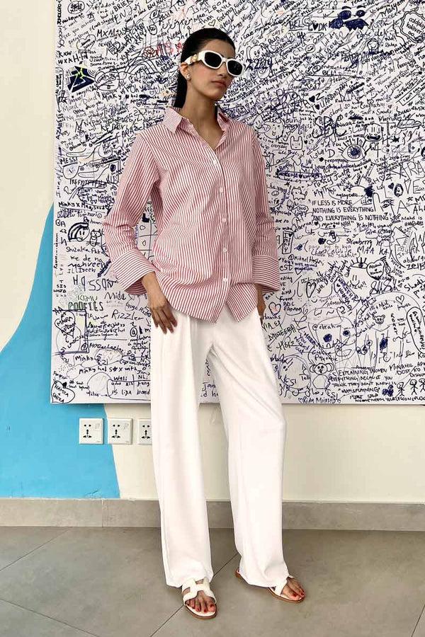 Elo East West Women's Striped Casual Shirt White & Red