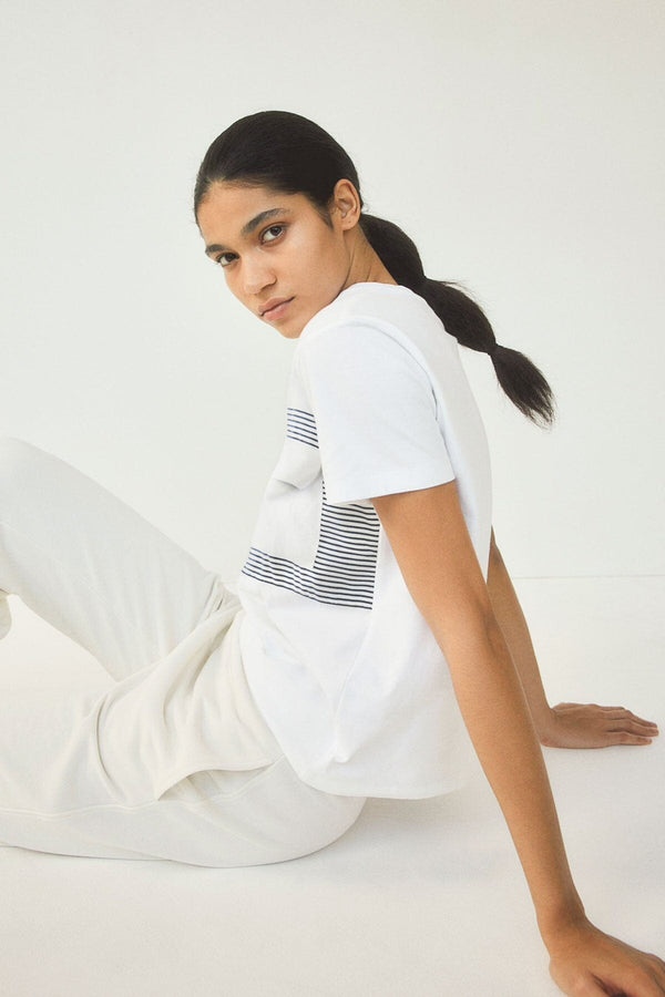 Elo East West Women's Striped Flap Pocket Tee Shirt White