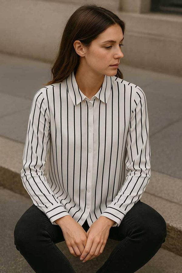 Elo East West Women's Striped Premium Casual Shirt White & Black
