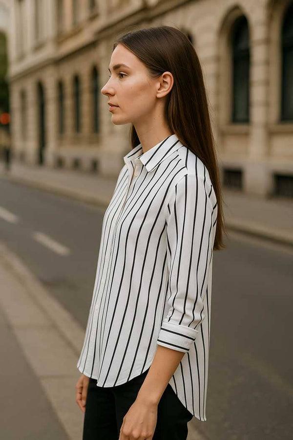 Elo East West Women's Striped Premium Casual Shirt White & Black