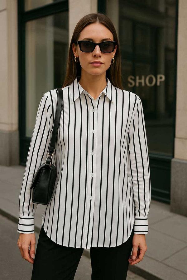 elo East West Women's Striped Premium Casual Shirt White & Black