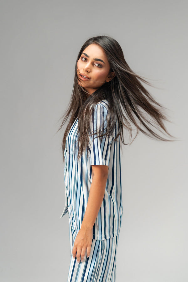 Elo East West Women's Stripes Design Co-Ord Set White