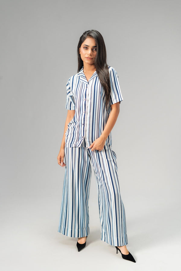 elo East West Women's Stripes Design Co-Ord Set White