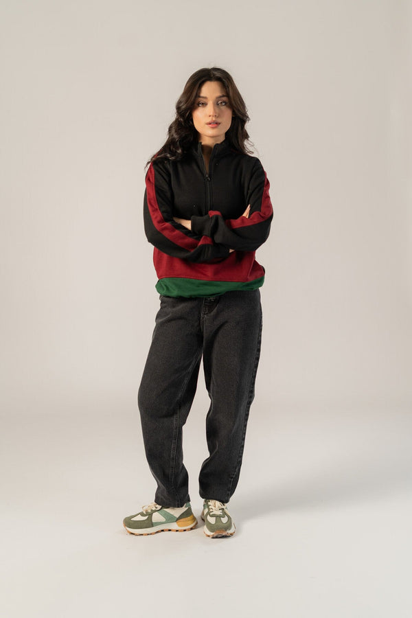 Elo East West Women's Terry Quarter Zipper Sweat Shirt Pink & White