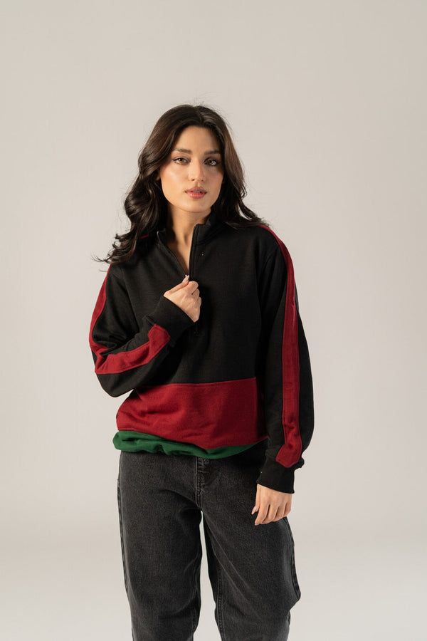 Elo East West Women's Terry Quarter Zipper Sweat Shirt Pink & White