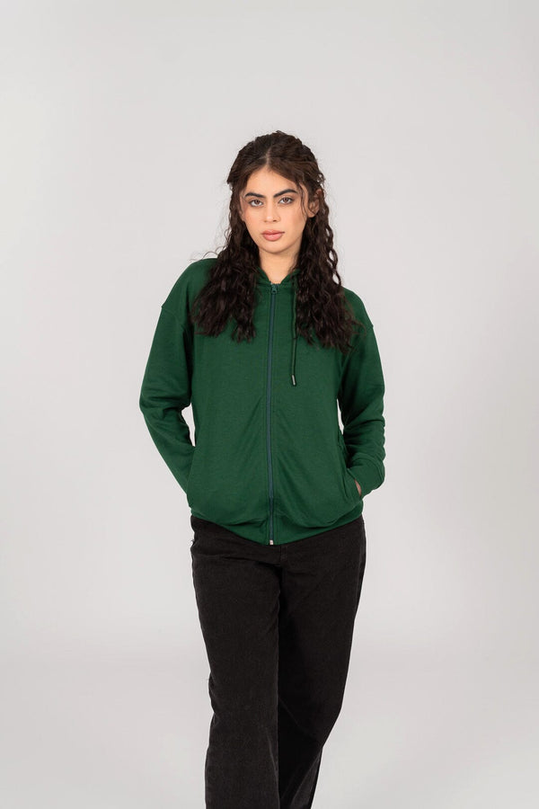 elo East West Women's Terry Zipper Hoodie Bottle Green