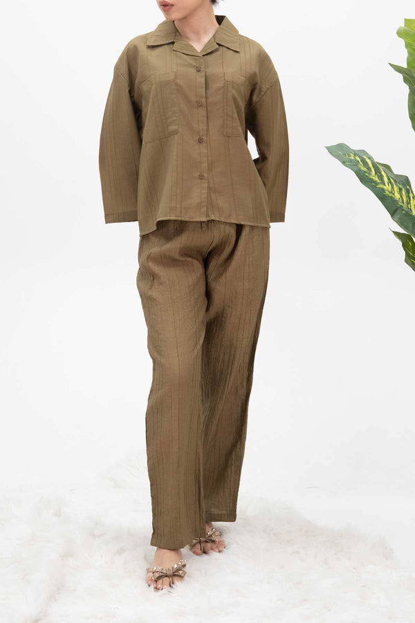 Elo East West Women's Textured Co-Ord Set Olive Brown